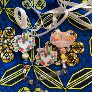 Colorful Autism & Teacher Badge Reel Lanyards - Rainbow Puzzle Heart